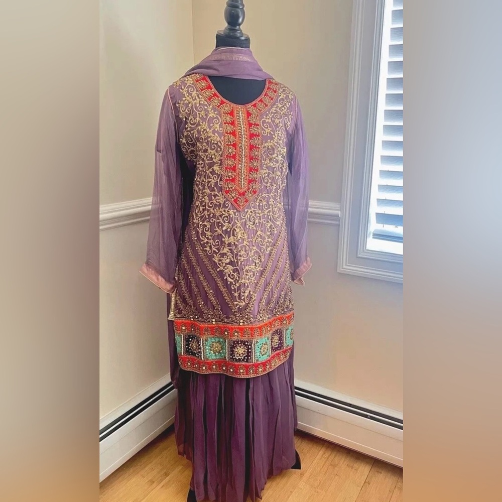 Embroidered Purple Pakistani/Indian Gharara dress